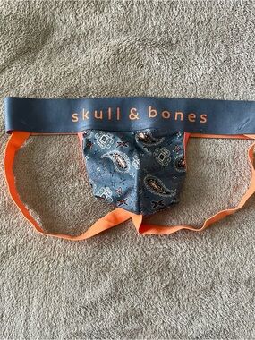 Skull & Bones Men’s Gray Paisley Jockstrap with Orange Trim